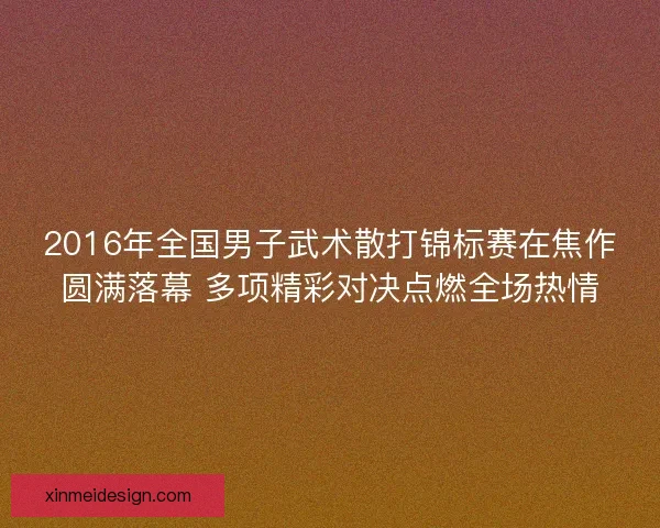 2016年全国男子武术散打锦标赛在焦作圆满落幕 多项精彩对决点燃全场热情